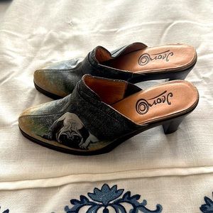 Bespoke shoes grey size 8 leather hand  painting pug dog really unusual